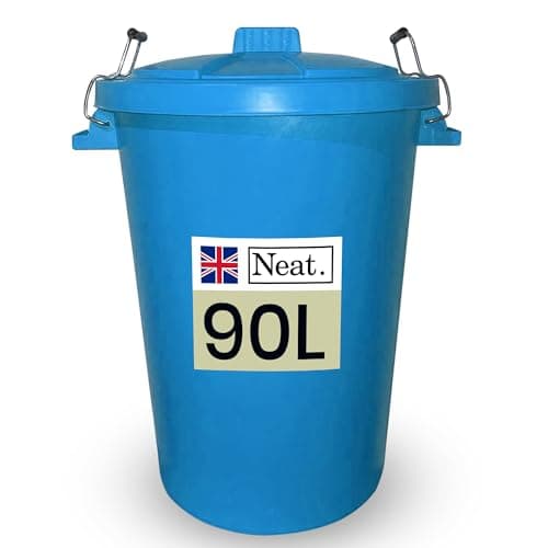 Image of Neat. Large Plastic Bin - 90L, Heavy Duty Kitchen Bin with Metal Handle, Dustbin with Lid, Garden Bin Indoor Outdoor Rubbish Waste, Storage of Animal Feed, Sky Blue - 1Pack