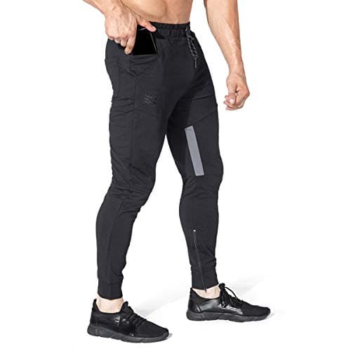 Image of BROKIG Mens Thigh Mesh Gym Joggers Trousers Running Slim Fit Tracksuit Bottoms Sweatpants with Zip Pockets (XL, Black)