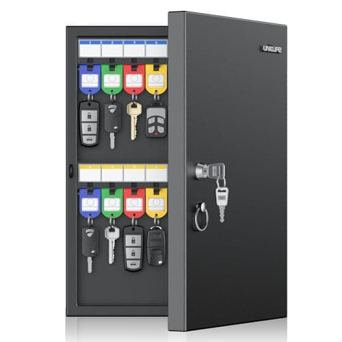 Image of Uniclife 32 Position Key Lock Box, Wall Mount Key Box, Car Key Organizer with Writable Key Racks and Tags, Security Key Cabinet for Office Hotel & Company