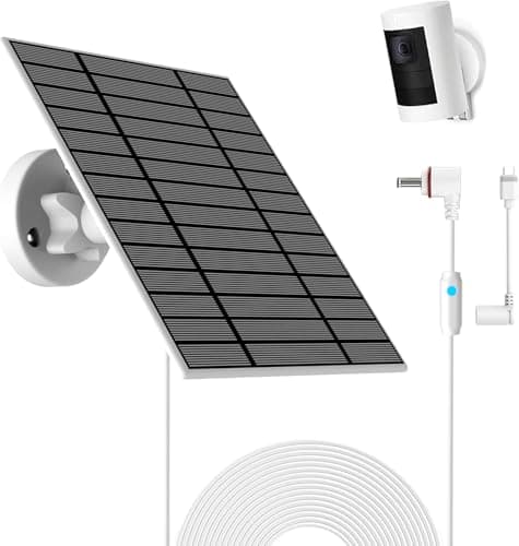 Image of 6W Solar Panel Compatible with Ring Spotlight Cam Plus/Pro and Stick Up Cam Battery, Solar Power Charger for Ring Cam with Indicator Light,13ft Cable IP66 Solar Panel USB-C and DC3.5mm Ports