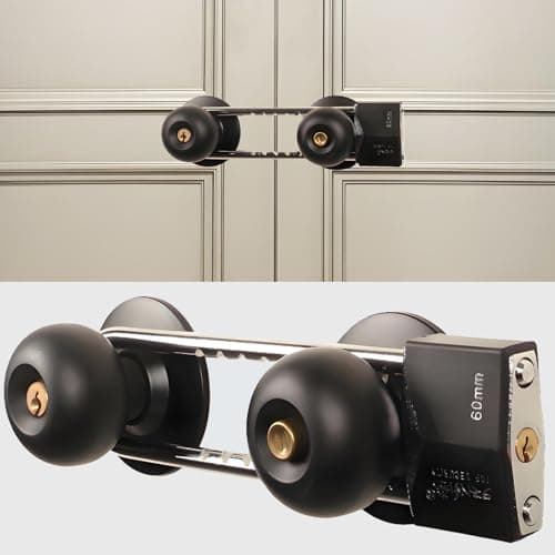 Image of Double Door Security Lock for French Doors | French Door Locks & Double Door Locks | Reinforced Lock with Knob & Handle | Prevent Kicking in | French Door Security