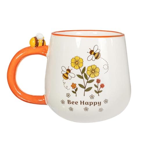 Image of Sass & Belle Retro Bee Happy Ceramic Cup with Floral Pattern – Unique Tea and Coffee Mug for Him or Her – Thoughtful Gift Idea for Mum, Friend or Colleague