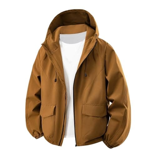Image of Men's Mid-Season Windproof Softshell Jacket Casual Lightweight Hooded Coper Fit Outdoor Activities, mocha, XL