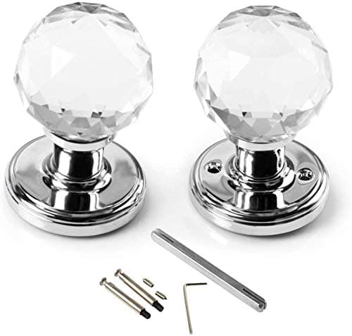 Image of 65mm Crystal Large Door Knob VIRILL Glass Door Handle Clearwith DIY Screw Set for Interior Bedroom Living Door(One Pair)
