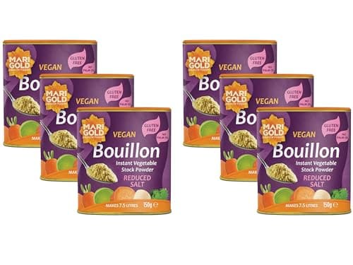 Image of Marigold Reduced Salt Vegetable Bouillon Powder, 150g (Pack of 6) – Instant Vegan Stock Powder, 37% Less Salt, Natural Ingredients, Gluten-Free – Perfect for Soups, Stews & Sauces