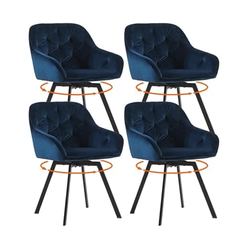 Image of LEMROE 360° Swivel Dining Chairs Set of 4, Navy Blue Velvet Upholstered Kitchen Chairs without Wheels Ergonomic Desk Chair with Arms and Metal Legs for Home Study