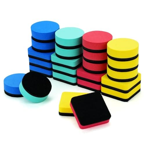 Image of X-BLTU 24 Pcs Mini Whiteboard Eraser, Magnetic Dry Erase Erasers Whiteboard Rubber, White Board Sponge Cleaner Wiper with Thick Felt Pad, 4 Colors for Home Office Teacher Family (2 Styles)