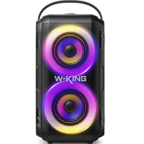 Image of W-KING Bluetooth Speaker Wireless with 2 Full-Range Drivers-Super Bass, 80W Portable Party loud Outdoor Speaker with LED Lights, Huge 105dB Sound, IPX5 Big Large Speaker, 24H, U-Disk, TF Card, AUX, EQ