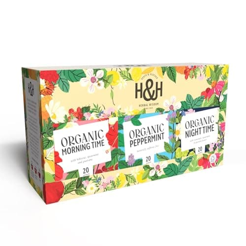 Image of Heath & Heather Organic Herbal Tea Bags - "Daily Rituals" Herbal Tea Gift Set – Morning Time, Peppermint & Night Time - Organic Certification by the Soil Association - Part of the Best Sellers Range