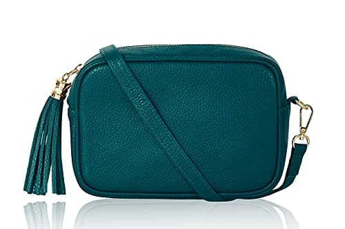 Image of Montte Di Jinne - 100% Made in Italy - Soft Leather Leather Women's Cross Body Bag with Tassel key Ring (Dark Teal)