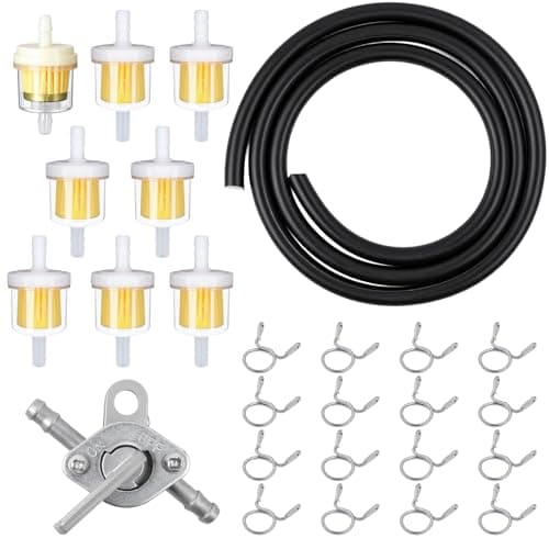 Image of Motorcycle Inline Fuel Filter Kit - Diesel Heater Fuel Line Kit includes Φ5mm fuel line hose(1M) & fuel filters & fuel tank switch & hose clamps, Gasoline Filter Kit for Car Truck Scooter Motorcycle
