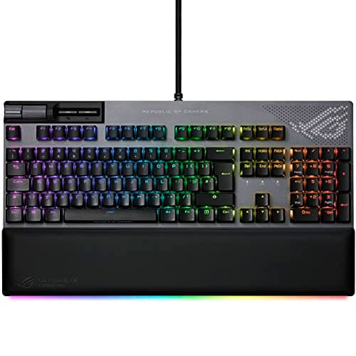 Image of ASUS ROG Strix Flare II Animate 100% RGB Gaming Keyboard, Hot-swappable ROG NX Red Switches, PBT doubleshot keycaps, LED Display, 8K polling, Media controls, USB passthrough, Wrist rest-Black