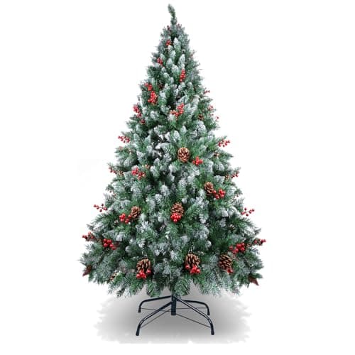 Image of AGM 5ft Christmas Tree, 150CM Snow Flocked Artificial Christmas Tree, 450 Tips with Decorations for Christmas Indoor and Outdoor Holiday Decoration