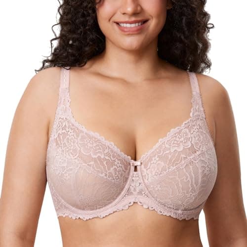 Image of DELIMIRA Women's Plus Size Bra Full Coverage Minimiser Non Padded Lace Underwired Bras Rose Smoked 38DD