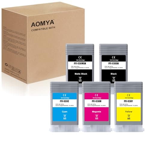 Image of 5 Pack PFI-030 Ink Cartridge Replacement for PFI030 PFI-030MBK PFI-030BK PFI-030C PFI-030M PFI-030Y 55ml Ink Tank Compatible for Canon imagePROGRAF TA-20 TA-30 Printers