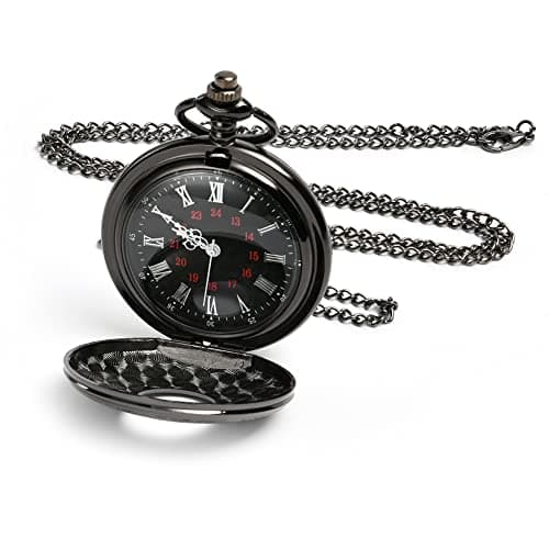 Image of Vicloon Modern Quartz Pocket Watch with Chain - Vintage Roman Numerals, Stylish for Birthday, Anniversary, Christmas, Father's Day (Black)