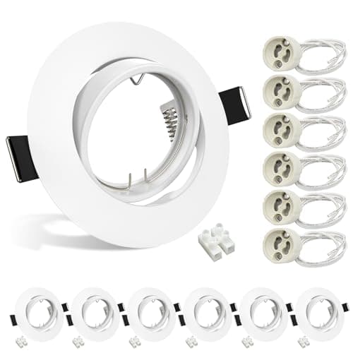 Image of Wondlumi 6X Modern GU10 Downlights for Ceiling, Round Matt White Finish Metal Frame for Recessed Ceiling Lights, 30° Tilt Swivel LED Spotlights Fitting 240V, Cutout Ø68-85mm -No Bulbs