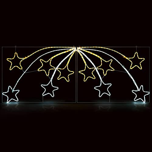 Image of Christow Large Shooting Star Christmas Light Outdoor Wall Decoration, Energy Efficient LED Rope Light Silhouette, Flashing, Mains Operated, 220cm (Warm White & White)