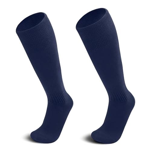 Image of J&A MARTS Kids Football Socks | Teen Boys Girls Long Sports Socks for Football | Rugby, Hockey & PE | Breathable Non Slip Compression Training Soccer Socks Ages 11–16 Years (UK 3–6) | Navy