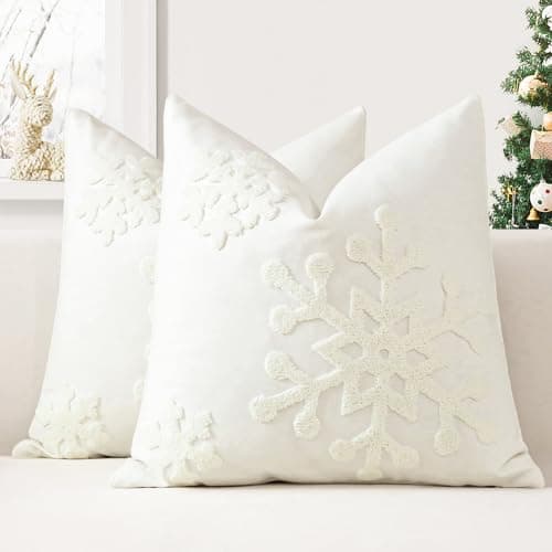 Image of JOTOM Set of 2 Christmas Decorative Winter Snowflake Cushion Covers 40x40 cm Throw Pillow Covers Embroidery Cushion Cases Holiday Decor Soft Pillowcases for Couch Sofa Bedroom Car (Cream White)