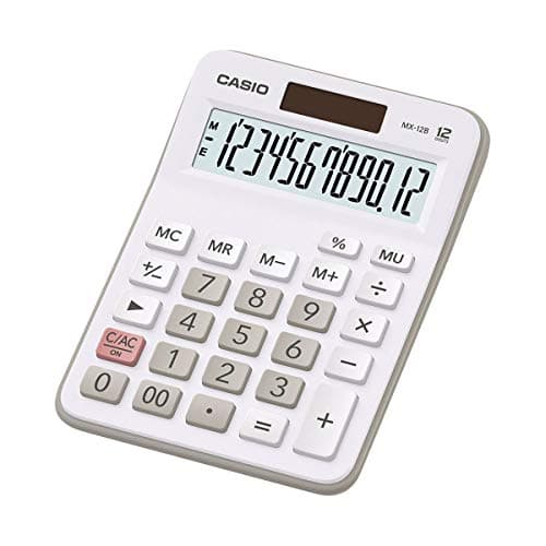 Image of Casio MX-12b-WE – Desktop Calculator – 12 Digit Solar and Battery Powered (14.7 x 10.7 x 2.9 cm) (White)