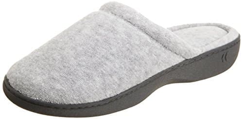 Image of Isotoner Women's Terry Slip on Clog Slipper with Memory Foam for Indoor/Outdoor Comfort, Heather Gray, 7 UK