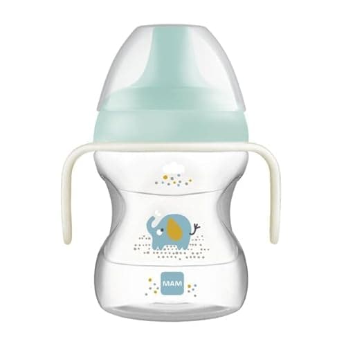 Image of MAM Learn to Drink Cup | 190 ml Toddler Drink Cup Glow-in-The-Dark Bottle Handles | for Baby Feeding and Learning to Drink | Blue (Various Designs)