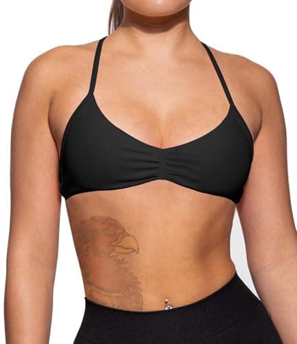 Image of TZLDN Women Sports Bra Halter Neck Gym Bra Seamless Backless Top Padded Sport Bra Workout Yoga Activewear Black S