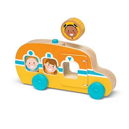 Image of Melissa & Doug GO Tots Wooden Toy Race Bus (1 Bus, 3 Discs) with Collectible Characters | Wooden Toy for Infants | Developmental Toy for Toddlers | 0+| Gift for Baby Boys or Baby Girls - FSC Certified