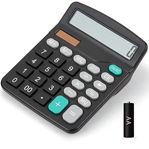Image of Bimormat Desktop Calculators Solar & Battery Power 12 Digit Large LCD Display with Included AA Battery Power for Business Office School Home(classic black)