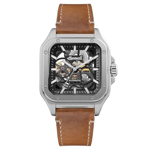 Image of Ingersoll The Ollie Mens 45mm Automatic Watch with Black Dial and Brown Leather Strap