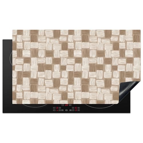 Image of KitchenYeah© Induction Hob Protector Mat 20.3"x35.3" / 89.6x51.6 cm Cooker Top Protectors Cover Ceramic Covers Electric Hobs Vinyl Block - Pattern - Brown
