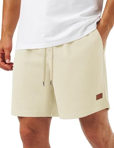 Image of TACVASEN Mens Shorts Casual Waffle Sports Running Gym Training Sweat Shorts Elastic Waist Drawstring Summer Beach Jogging Short, White, L