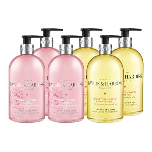 Image of Baylis & Harding Hand Wash Bundle: 3 x 500 ml Sweet Mandarin and Grapefruit & 3 x 500 ml Signature Peony, Lychee, Vanilla - Vegan Friendly