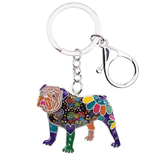 Image of WEVENI Enamel Alloy English Bulldog Bull Terrier Dog Keychain Accessories Jewelry for Women Girl Bag Charms (Purple)