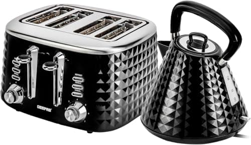 Image of Geepas 4 Slice Bread Toaster & 1.5L Cordless Electric Kettle Combo Set Textured Design | 750W Toastie Machine 7 Browning Control | 3000W Pyramid Kettle Auto Shut Off & Boil Dry Sensor, Black