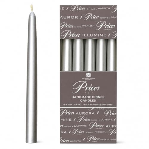 Image of Prices 10 inch Metallic Silver Dinner Candles, 10 Pack, Individually Wrapped
