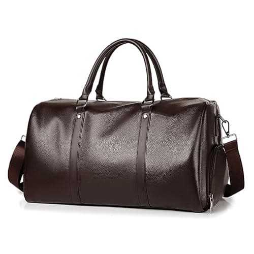 Image of Lumavox Travel Duffel Bag Waterproof Leather Retro Overnight Weekend Bag with Shoe Pouch,Large Carry On Bag Gym Holdall Bag for Men,Brown