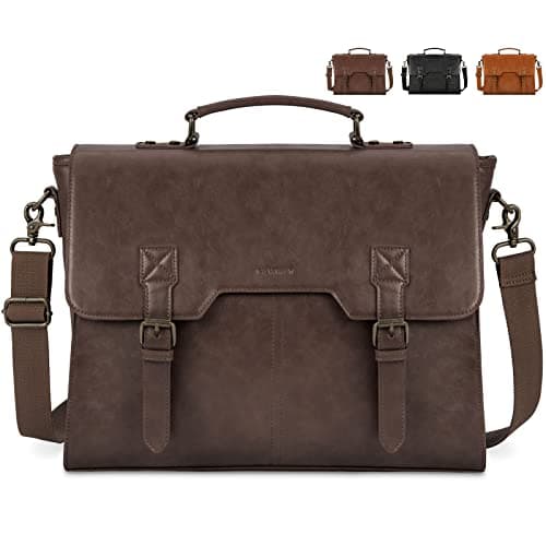 Image of NEWHEY Laptop Bag 15.6 Inch Messenger Bag Mens Briefcase Waterproof Leather Satchel Computer Shoulder Bag Vintage Large Work Bag for Office Business School Coffee