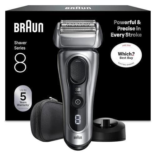 Image of Braun Series 8 Electric Shaver for Men, 8617S, Silver - Wet & Dry Razor, 4+1 Precision Head with Beard Trimmer, SensoAdapt Beard Sensor, Cordless 60 min Runtime, Charging Stand