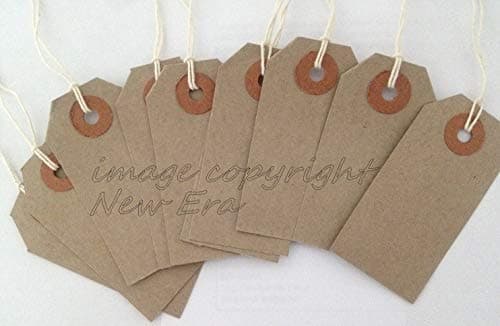 Image of Pack of 100 Brown Buff Strung Tags All Size Manila Luggage Labels Tickets Tie On Craft Tag (134x67mm)