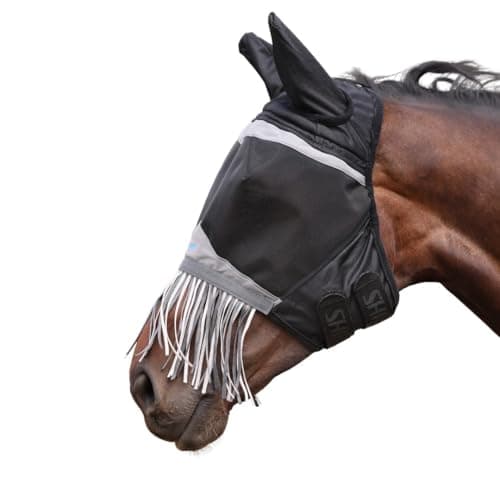 Image of Shires Fine Mesh Fly Mask with Nose Fringe - Jet Black