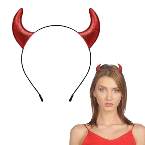Image of Ling & Bai Glitter Devil Horns Headband Halloween Red Devil Ears Hairband Demon Horns Cosplay Costume Dress Up Hair Accessories for Women (Red, One Size)