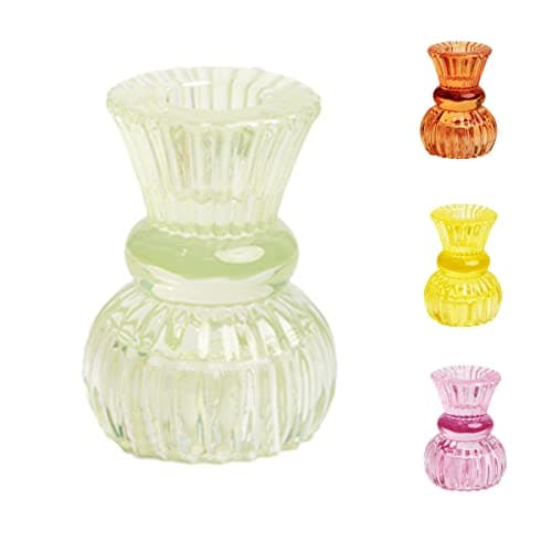 Image of Talking Tables, Small Light Green Glass Candlestick Holder | Taper Candle Stand For Indoor or Outdoor, Elegant Christmas Table Decorations or Home Décor, Dinner Party, Birthday, Wedding