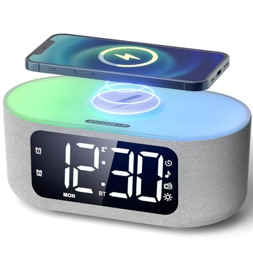 Image of LIORQUE Alarm Clock Bedside with Qi Wireless Charging Smart Alarm Clock LED Display, FM Radio, Bluetooth Speaker, Mains Powered, Auto Dimming, Dual Alarms, Weekend Mode, Sound Sleep Feature