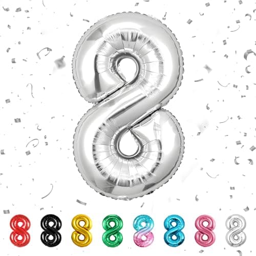 Image of Number 8 Balloons 8,Sliver 8 Balloon 40 Inch Giant Helium Foil Number Balloons for Boys Girls Party Decor Birthday Anniversary Graduation Party Decorations Supplies