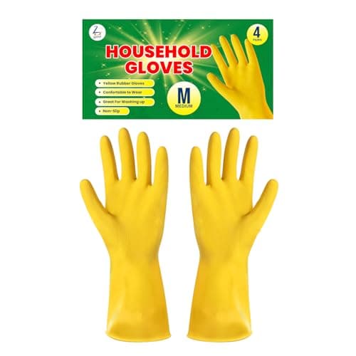 Image of ZOPPER Household Cleaning Gloves Medium 4 Pairs - Heavy Duty Kitchen & Dishwashing Gloves with Non-Slip Grip, Waterproof Durable Gloves for Bathroom, Household Cleaning Tasks, Yellow Rubber