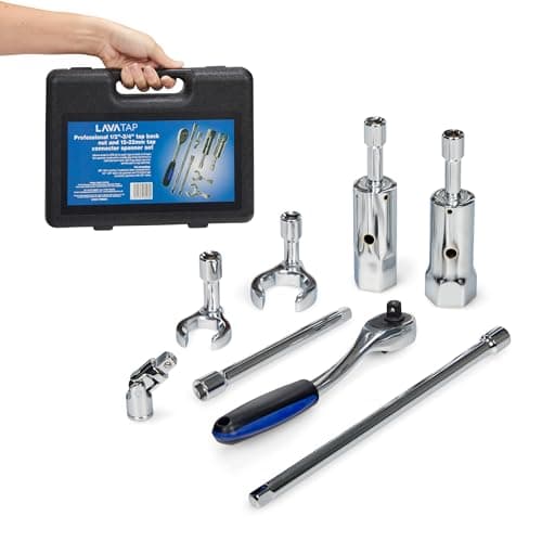 Image of LavaTap Professional Tap Spanner Set Tapex Kit for 1/2"–3/4" Back Nuts & 15–22mm Fittings | Plumbing Tools for Tight Spaces, Baths & Basins | Ratcheting Spanners with Case for Easy Access & Assembly