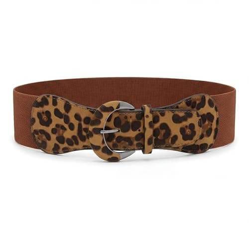 Image of BlackButterfly Wide PU Elastic Stretch Thick Buckle Waist Belt (Brown - Leopard, XL)