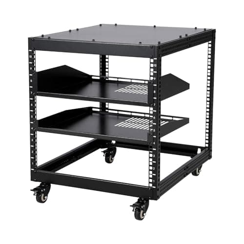 Image of 10U Open Frame Server Rack, 23''-40'' Adjustable Depth, Wall Mount & Free Standing Network Rack with 4 Lockable Casters & 2pcs 1U Server Rack Shelf, Holds All Your IT/AV Equipment Rack
